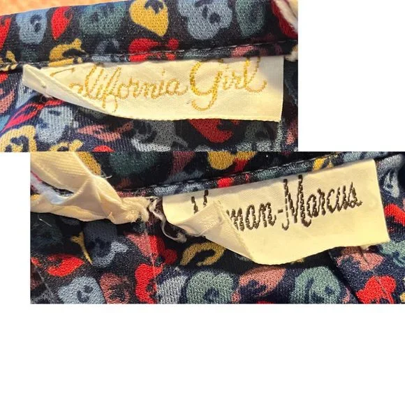 1960s colorful abstract pattern blouse with striped frill collar - Picture 5 of 8